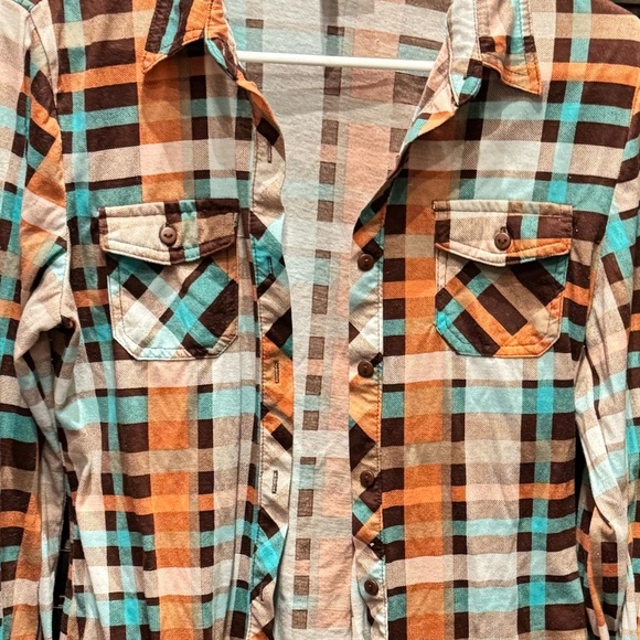 Plaid Button-Up Shirt in Orange and Blue MEDIUM - Picture 3 of 4